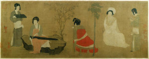 Zhou Fang - Palace Ladies Tuning the Lute, 12th century