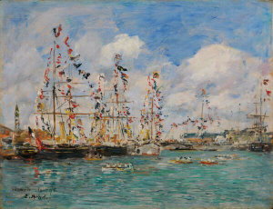 Eugène Boudin - Boats Decorated with Flags in the Port of Deauville, 1895