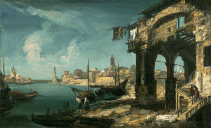 Michele Marieschi - Capriccio with a Portico and a City Beyond, 1730-1735