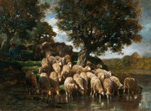 Charles-Émile Jacque - Sheep at the Watering Hole, ca. 1888