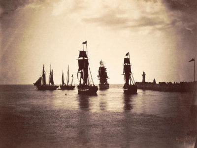 Gustave Le Gray - Group of Ships Departing Le Havre, ca. 1856