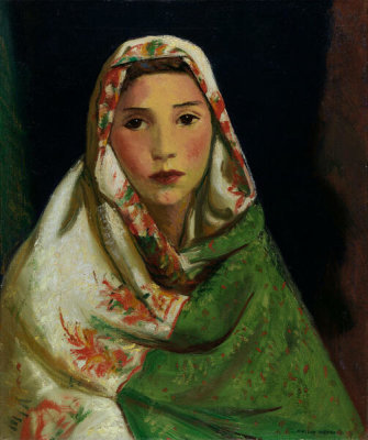 Robert Henri - Brown Girl. Mexican. Oriental Scarf, ca. 1916-1922