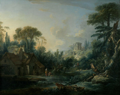 François Boucher - Landscape with a Water Mill (Paysage aux environs de Beauvais et Souvenir d’Italie), 1740